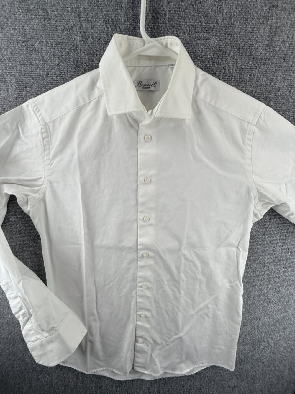 Marco Brunelli Button Up Shirt Men Medium White Twill Slim Fit Long Sleeve Adult